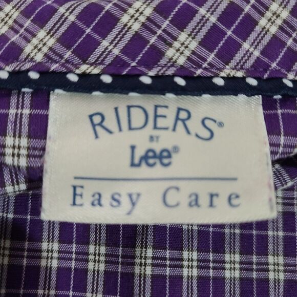 Riders Lee Womans 2X Purple Plaid Button Up Short - Picture 3 of 6